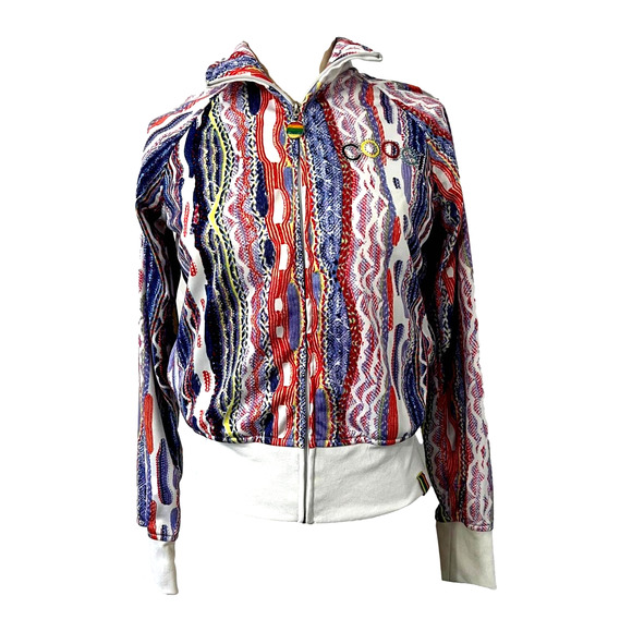 COOGI Jackets & Blazers - Coogi White & Multicolor Kaleidoscope Abstract Print Zip Front Jacket Small EUC